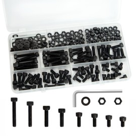 234 Pcs M5 Screw Metric Hex Socket Head Cap Bolts M5x8mm 10mm 12mm 16mm 20mm 25mm 30mm Washers Screws and Nuts High Strength Grade 12.9 Black Zinc Plated (Black 234Pcs M5(8mm-30mm)