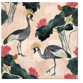 20 napkins, cranes on apricot, animals, animal motif, exotic, birds, table decoration, 33 x 33 cm