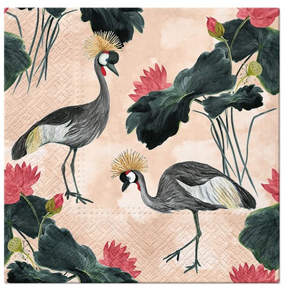 20 napkins, cranes on apricot, animals, animal motif, exotic, birds,