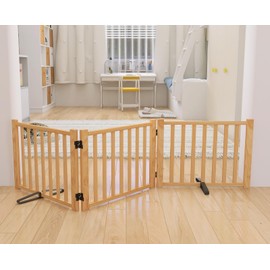 YOCAN Wooden Freestanding Dog Gates for The House,Dog Gates for Doorways, Stairs,Wood Dog Fences Indoor Pet Gate,Step Over Fence-3 Panels L:69" H:16.9"