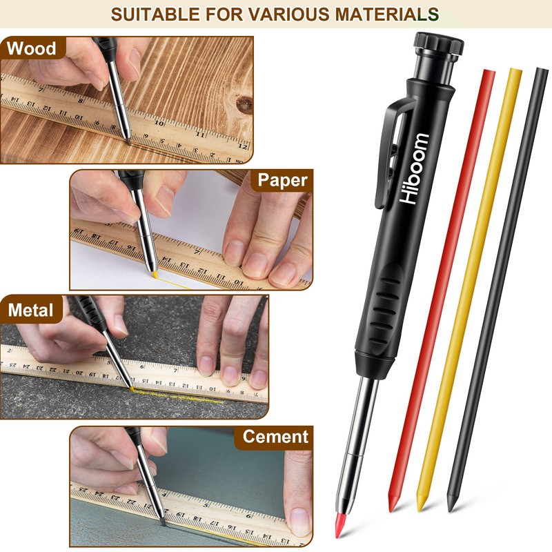 Hiboom 2 Pack Solid Carpenter Pencils with Pencil Cap and