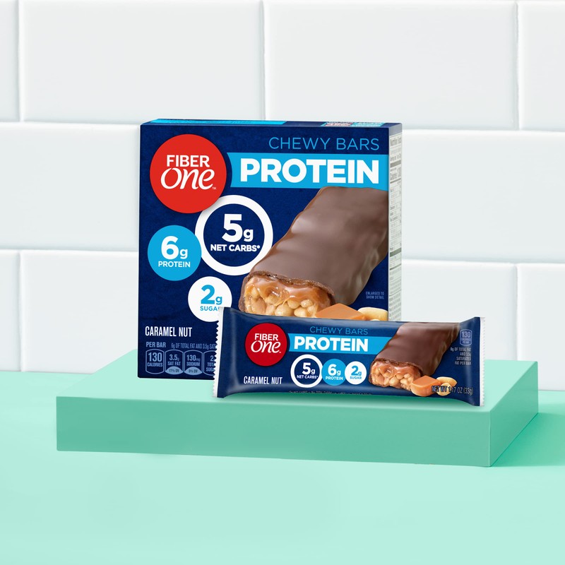 Fiber One Chewy Protein Bars, Caramel Nut, Protein Snacks, 10