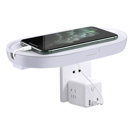 ZLLkeji Small Wall Shelf No Drilling Socket Shelf Wall with Integrated Cable Management Shelf Floating Shelf for Cameras, Baby Monitors, Webcams, Routers