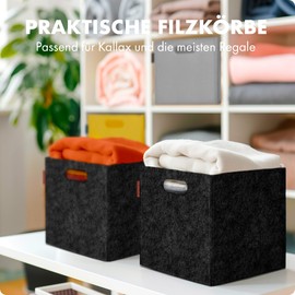 HAVENHAUS Felt Basket Storage Set of 2 Dark Grey | Box Storage Felt | Kallax Basket Suitable for Storage Around the House | Storage Box Felt 30 x 30 x 30 cm Kallax Boxes | 4 mm Extra Stable