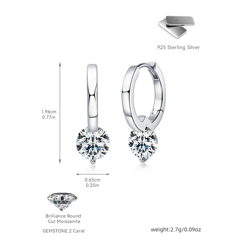 Moissanite Creole Earrings with Certificate of Authenticity 925 Sterling Silver