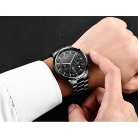 Men Watches Military Black Steel Wristwatch Casual Sport Waterproof Chronograph Analog Quartz Watch Men Fashion Dress Business Date Clock Luxury Men Watch Silver