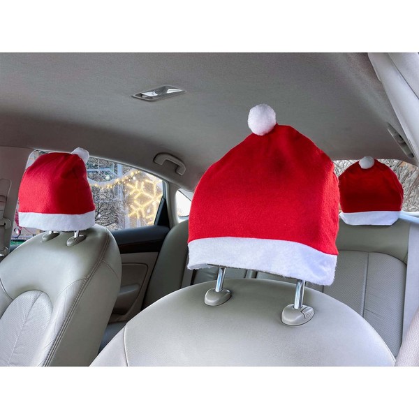Yixin 4-Piece Santa Claus hat car seat headrest Cover Cute car Decoration Interior Accessories-car Christmas Decorations-Functional car Decoration, Suitable for Most car headrests (Red-4pcs)