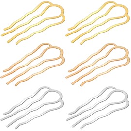 6 Pieces Metal Hair Fork Clips, Side Combs, and 4 Prong U-Shape Sticks for Buns, Updos, and Hairstyling - Women's Multicolor Hair Accessories