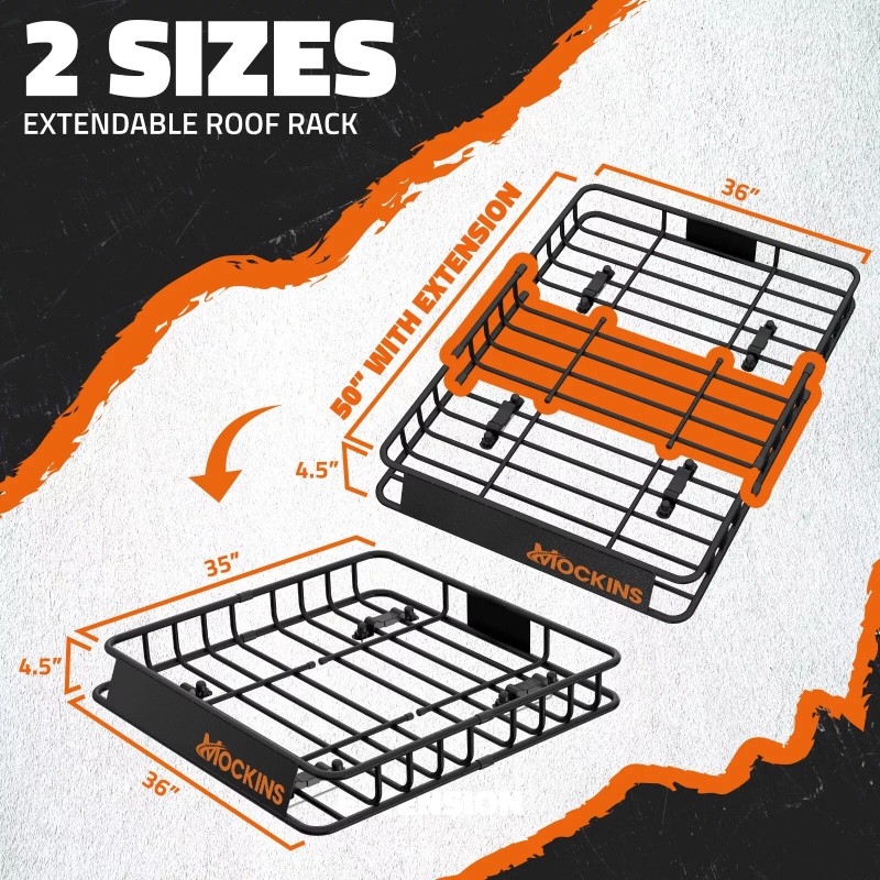 Mockins Rooftop Cargo Carrier Basket - Adjusts from 35-50"L x