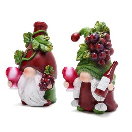 Hodao 2PCS Red Wine Gnomes Decorations Anniversary Reception Wine Gnomes Ornaments Decor Gifts Spring Grape Gnomes Figurines Wine Gnomes for Wine Bar Decor Wine Sculptures Gift for Wine Lover