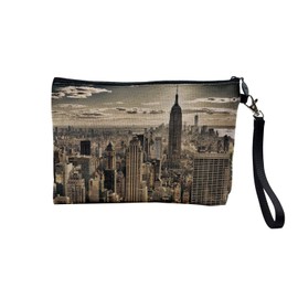 Canvas Bag - New York Manhattan Empire State Building City Scratching Post Sky - Canvas Cosmetic Bag - Toiletry Bag - 23.5 x 15 cm, New York 2, 23.5 x 15 cm, New York 2, Cosmetic bag