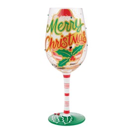 Enesco Lolita Merry Christmas Here Comes Santa Hand-Painted Artisan Wine Glass, 15 Ounce, Multicolor