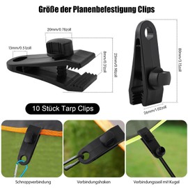 Pack of 10 Tarpaulin Tensioners Tarp Clips Tent Tarpaulin Clips Plastic Tarpaulin Attachment Camping Tent Clip Tent Clips Tarpaulin Holder Adjustable Mounting Clips for Tarpaulins, Awnings, Tents,