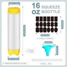 DAN SPEED 6 PCS 16 oz Inverted Plastic Squeeze Bottles, Refillable Tip Large Valve Dispenser Condiment Squeeze Bottle for Sauces Ketchup Sour Cream Self Sealing Syrup Dispenser for Restaurants