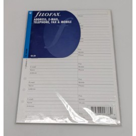 Filofax A5 agenda refill - address, e-mail, telephone, fax, & mobile #340206U