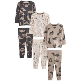 NEXT 3 Pack Long Sleeve Pyjamas, Neutral/Black Dinosaur