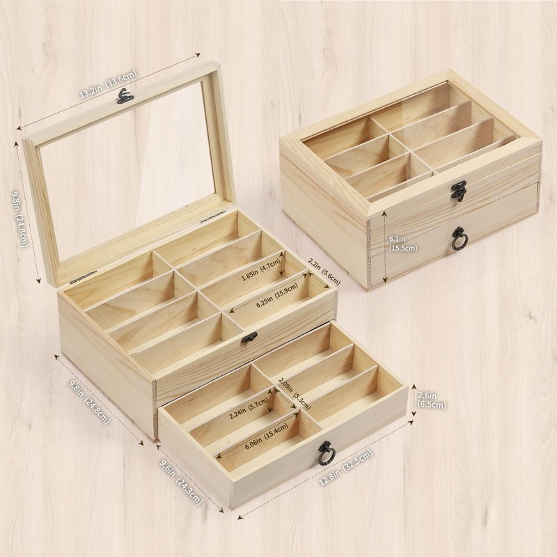 AUTOARK Pine Wood 16 Piece Eyeglasses Storage and Sunglass Glasses