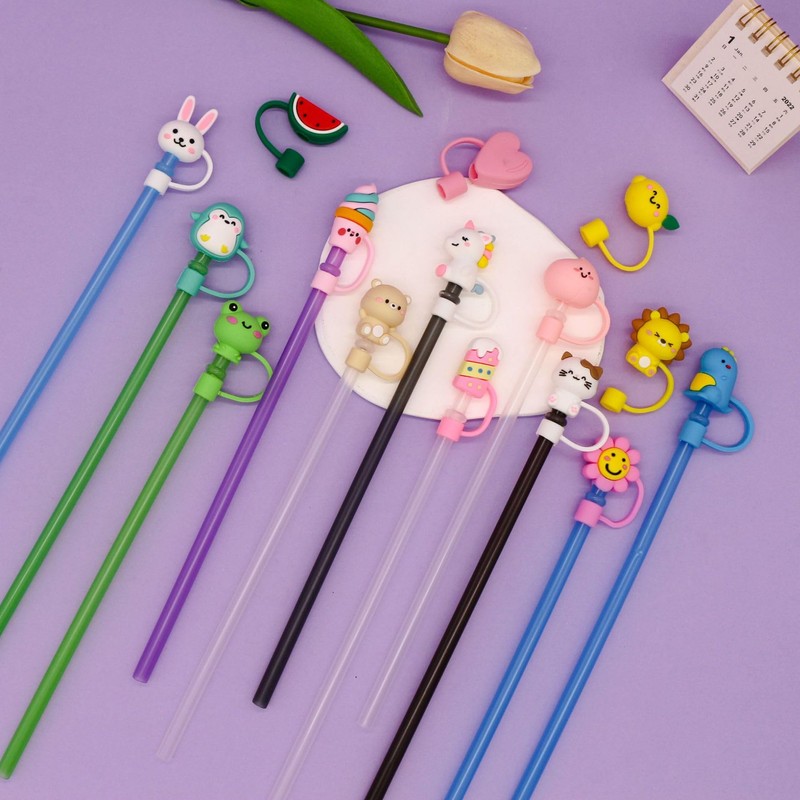 2Pcs Pink Pig Silicone Straw Covers and Caps Compatible with