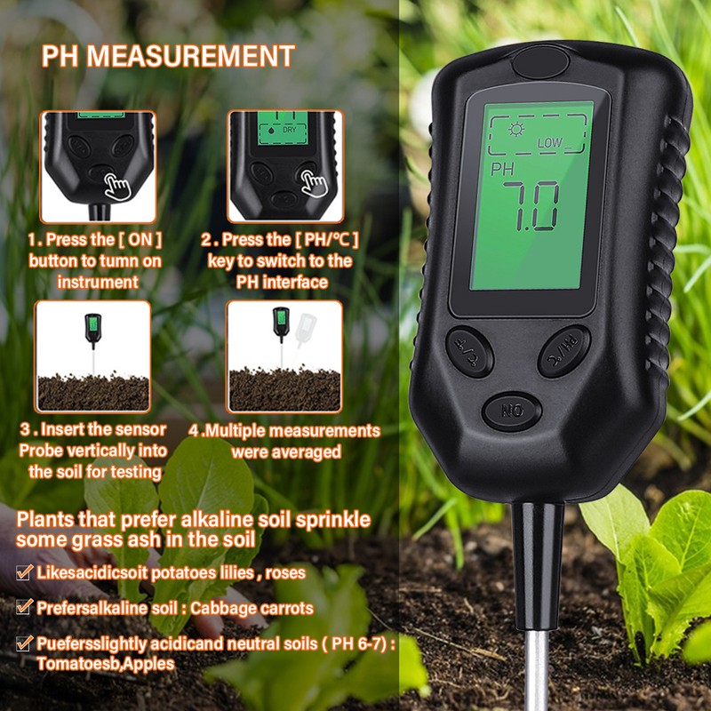 Multifunctional High Accurancy Soil PH Tester Soil Moisture/PH/Temperature Sunlight Intensity