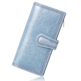 CILLA Small Kiss-lock Coin Purse Trifold Slim Wallet Credit Card Holder for Women, Blue