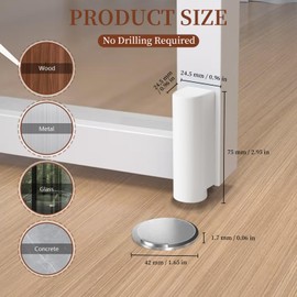 Magnetic Door Stop Stopper for Floor Indoors, No Drilling Invisible Weighted Doorstop, Silent Door Stops Stoppers Catch Holder Wedge for Home Bedroom Office Living Room Kitchen Bathroom(White)