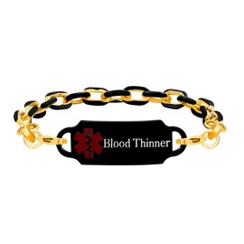 Tobestu Black Enamel Paperclip Chain Bracelet - Gold Plated Stainless Steel Blood Thinner Medical Health Condition Bracelets (Blood) YA5206