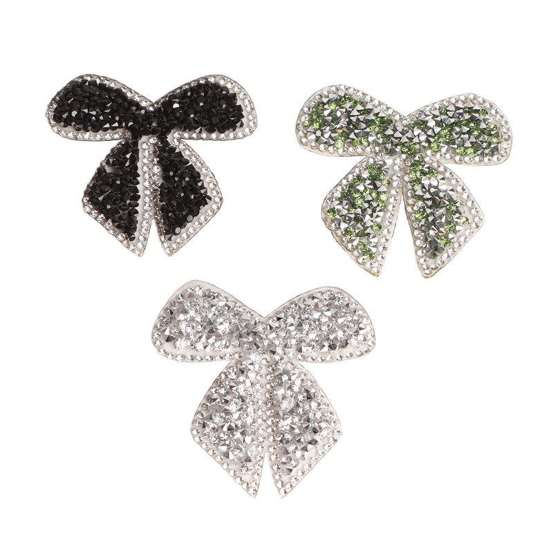 18pcs Bow Knot Rhinestones Patches Silver Black Green Exquisite Iron