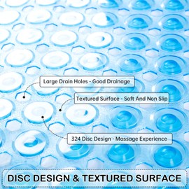Linoows Non-Slip Bathtub and Shower Mats, Power Grip Bath Mat 35 x 16.3 Inch with Suction Cups and Drain Holes for Tub Bathroom Floor Safety, Machine Washable Soft Bathmat, Clear Blue