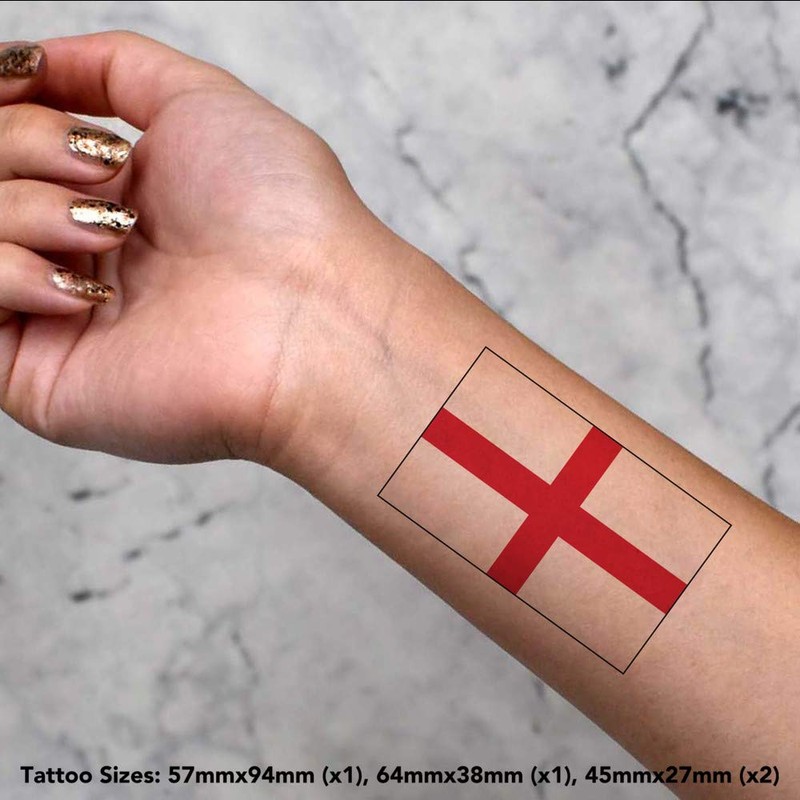 4 x 'England Flag' Temporary Tattoos - Water Resistant, Skin-Safe,