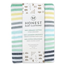 HonestBaby Organic Cotton Fitted Crib Sheet, Rainbow Stripe Blues, One Size