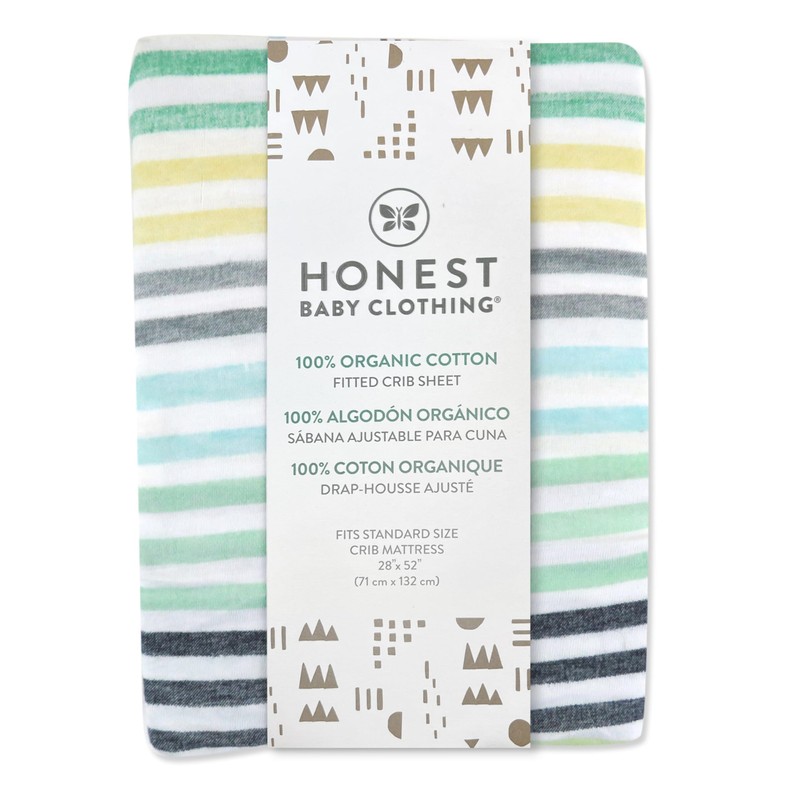 HonestBaby Organic Cotton Fitted Crib Sheet, Rainbow Stripe Blues, One