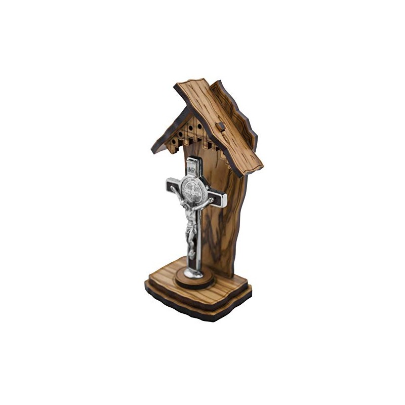 Olive Wood Catholic Devotional Shrine (Saint Benedict Cross)