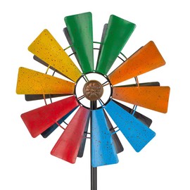 Stargarden Wind Spinners Outdoor, 13 Inch Kinetic Pinwheels, Colorful Metal Garden Spinners Double Windmill for Yard, Lawn, Patio