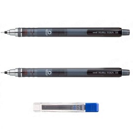 Uni Ball Kuru Toga Mechanical Pencil 0.5mm - Self Sharpening Mechanical Pencil - Smoke Barrel - Pack of 2 + 12 FREE Leads