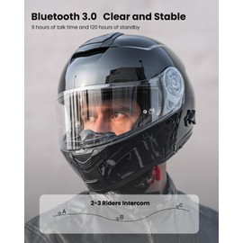 ILM Bluetooth Motorcycle Modular Helmet 2-3 Riders Intercom Flip up Full Face Helmet with Dual Visor DOT Model 159BT(GlossBlack, S)