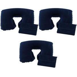 3 x Inflatable Travel Pillow Neck Pillow Air Cushion Camping Pillow Car Blue