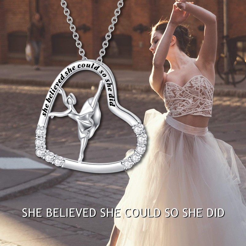 MISTBEE Ballerina Necklace Sterling Silver Engraved Inspirational Necklace She Believed