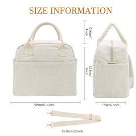 lifwimner Insulated Lunch Bag for Women Men 10L Large Corduroy Lunch Box Soft Reusable Cooler Cooling Tote for Work Picnic Beach (Beige)