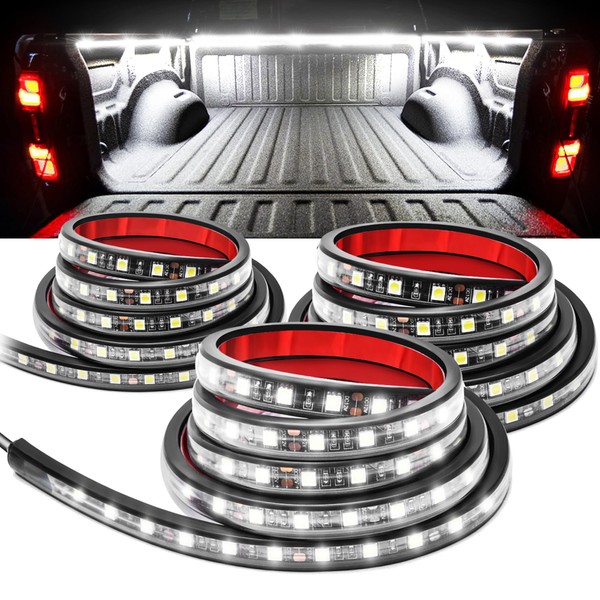 MICTUNING 3Pcs 60 Inch Truck Bed Lights - White Waterproof LED Light Strip with On-Off Switch Fuse Splitter Cable Compatible for Truck Jxxp Pickup RV SUV Vans Cargo Boats and More