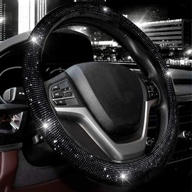 Universal Shiny Black Car Steering Wheel Cover with Bling Rhinestones Crystal Non-Slip Steering Wheel Decoration
