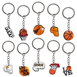 Simsky Basketball Keyring for Children, Pack of 10 Cartoon Pendants with Game Charms, Children's Birthday Party Bag, School Bag and Bag Decoration, Valentine's Day and Christmas Gift