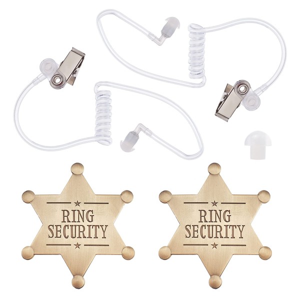 FINGERINSPIRE 4 Pcs Ring Security Breastpin Secret Service Accessories Include 2 Pcs Acoustic Earpiece Tube Headsets, 2 Pcs Ring Security Badges Police Spy FBI Cosplay Set for Wedding Keepsake