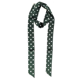 Caprilite 2m Super Long Women's Skinny Scarf Satin Slim Ribbon Thin Fashion Faux Silk Ladies Scarves (Emerald Green White Polka Dot Print)