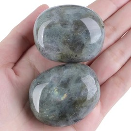 Sahoottie SAHOOTTIE White Labradorite Crystal 1.6-1.8" Moonstone Gemstones Healing Crystal White Labradorite Polished Gemstone Tumbled Stone Pocket Stone for Crystal Lovers Beginners Collectors 1pc