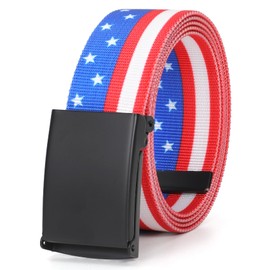 WHIPPY Canvas Web Belt Flip-Top Solid Black Military Buckle Fully Adjustable Mens Webbing Belts Cut To Fit Flag Pattern S(black Buckle)