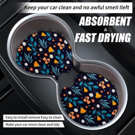 DAIWUGOU 2 Pack Car Cup Holder Coasters Bloom Car Coasters for Cup Holders Anti Slip Rubber Car Cup Mat with A Finger Notch Fashion Car Interior Accessories Drink Coaster for Women Men 2.75 Inch