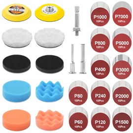 133 Pcs Drill Sanding Disc Attachment Polishing Kit, 3 Inch Headlight Restoration Kit, Wet Dry Hook and Loop Sandpaper Buffing Pads with Rotary Tools for Car Metal Wood Glass Resin Expoxy
