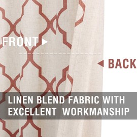 TOPICK Linen Look Curtains, Geometric Panel Curtains, Moroccan Curtains, Blackout Kitchen Curtain, Short Kitchen Curtains for Kitchen, Dining Room, Bathroom, Small Window, Red, Set of 2, 65 x 60 cm