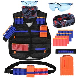 LUUFAN Kids Tactical Vest Set for Nerf Weapons with Reload Clips, Refill Arrows, Wrist Strap, Tactical Mask Goggles and Dart Belts for Boys and Girls, Birthday Gift, black