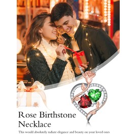 EWBOITE Garnet Emerald Necklaces for Women January May Birthstone Pendant Necklace Rose Heart Jewelry Anniversary Birthday Mothers Day Christmas Gifts for Her Mom Wife Girlfriend